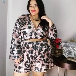 Plus Size sequin Animal print Romper